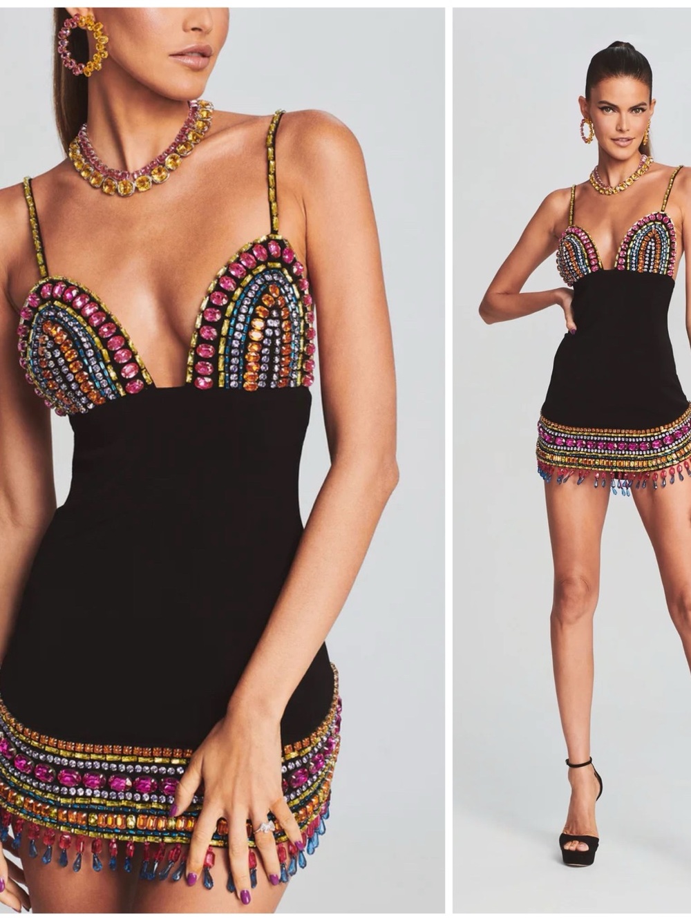 NWT Retrofete Isadora Embellished Dress in Multi & Black